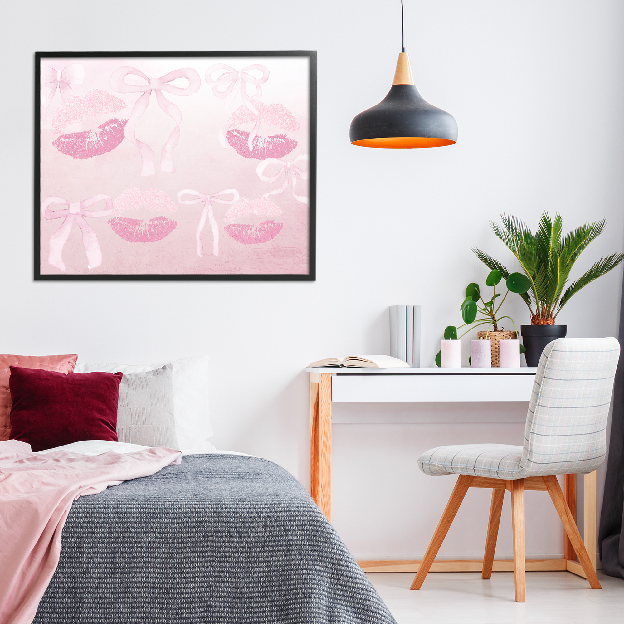 Dreamy Bows & Lips Black Framed Giclee Art, design by Kim Allen