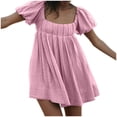 thumbnail image 6 of Nxznwn Womens Mini Dress Y2k Babydoll Puff Short Sleeve Square Neck Dress Summer Solid Cute Backless Sundress, 6 of 9
