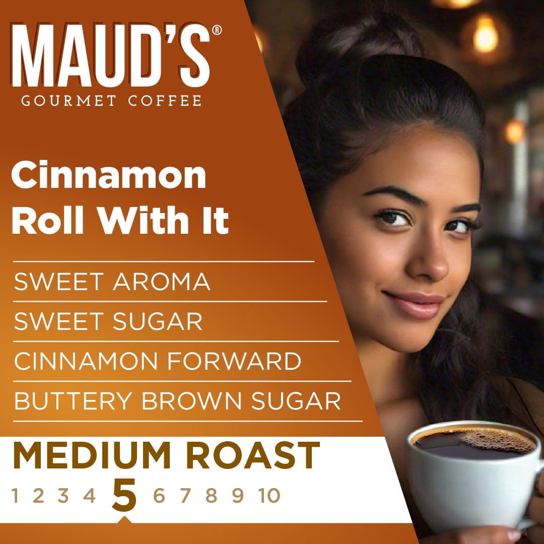 Maud's Cinnamon Roll Flavored Coffee Pods, 50 ct, Medium Roast Flavored Coffee in Single Serve Pods – 100% Arabica Beans, Compatible with Keurig K Cups Maker