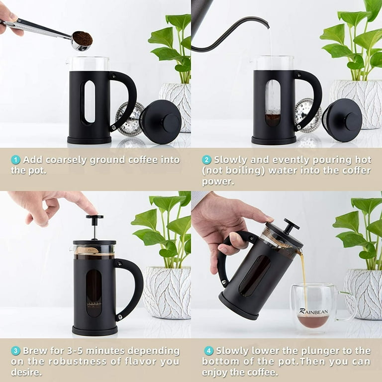 I0I&I0I Mini French Press for 12oz Small French Press Coffee Maker Black 