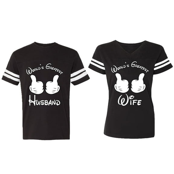 World's Greatest Husband Wife Matching Couple Cotton Jerseys (Men Black / Women Black) (Men S / Women S)