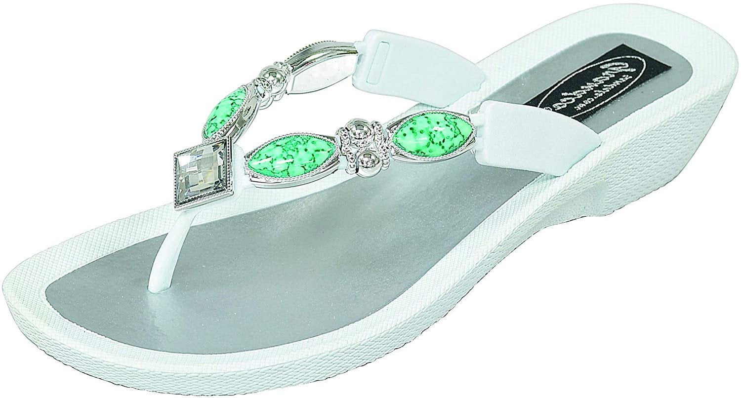 Grandco Womens Beaded Sandals Royal V Thong Jeweled Slipon Flip Flops