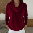 thumbnail image 6 of Women's Sparkly Velvet Tops Elegant Cowl Neck Long Sleeve Shirts Fall Winter Dressy Casual Blouses Tshirts 2025 Wine 2XL, 6 of 7