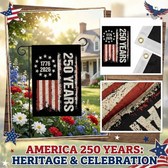 America 250 Garden Flag,USA 250th years Anniversary Patriotic Banner Double-Sided with Stripe Design, 1776-2026 Commemorative, 12 x 18 Inch