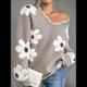 thumbnail image 5 of Suéteres para Mujer, Otoño, Bloque de Color, Acanalado, Volantes, Cuello en V, Corte Holgado, Suéter de Punto Y2k, Lindos Suéteres, Tops. Marrón L, 5 of 6