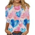 thumbnail image 3 of Feancey Plus Size Cute Tops for Women Valentines Heart Graphic 3/4 Sleeve Blouse Loose Fit Crew Neck Casual T-Shirts Spring Clothes Pink 3XL, 3 of 7