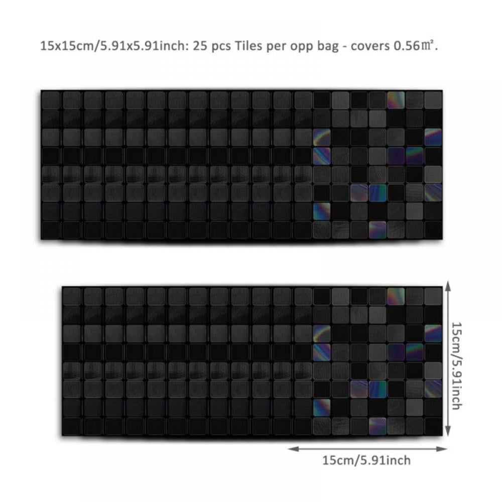 25-Sheet Self Adhesive Backsplash, Marble Design 3D Wall Panels, Kitchen Backsplash Bathroom Wall Tile (Black,15*15cm)