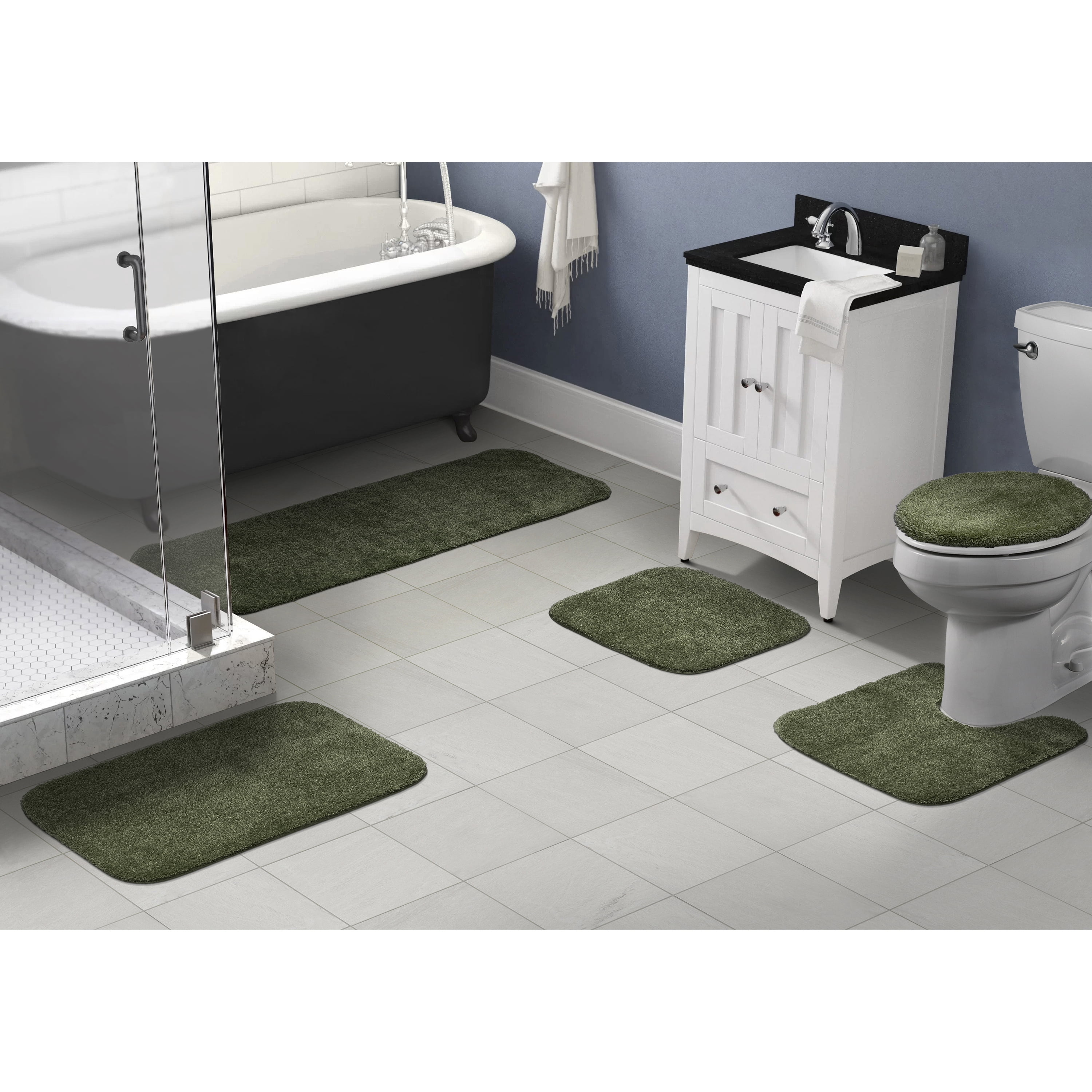 Garland Rug Traditional Washable Bath Rug Set, 5 Piece Set (2 Bath Rugs, Contour, Lid, & Runner) Deep Fern