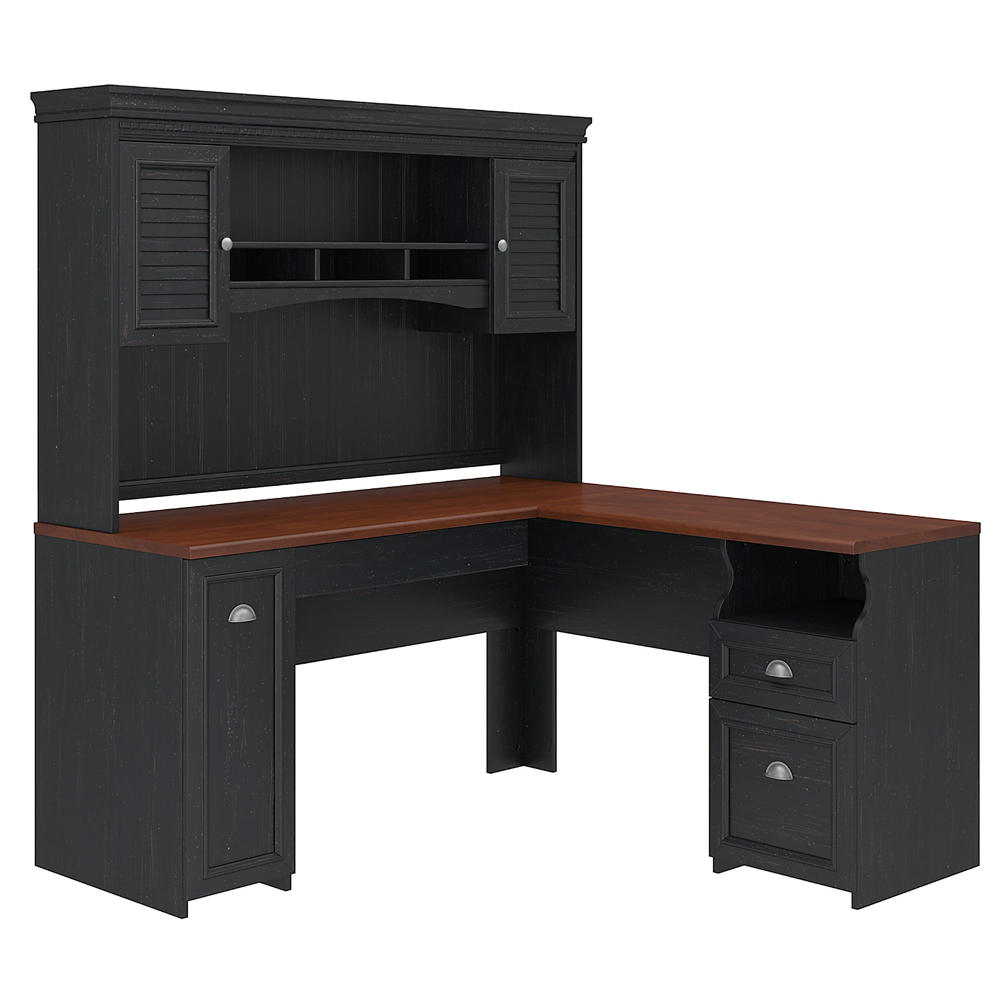 Bush Furniture Fairview L Shaped Desk, Black Desk With Hutch And Drawers