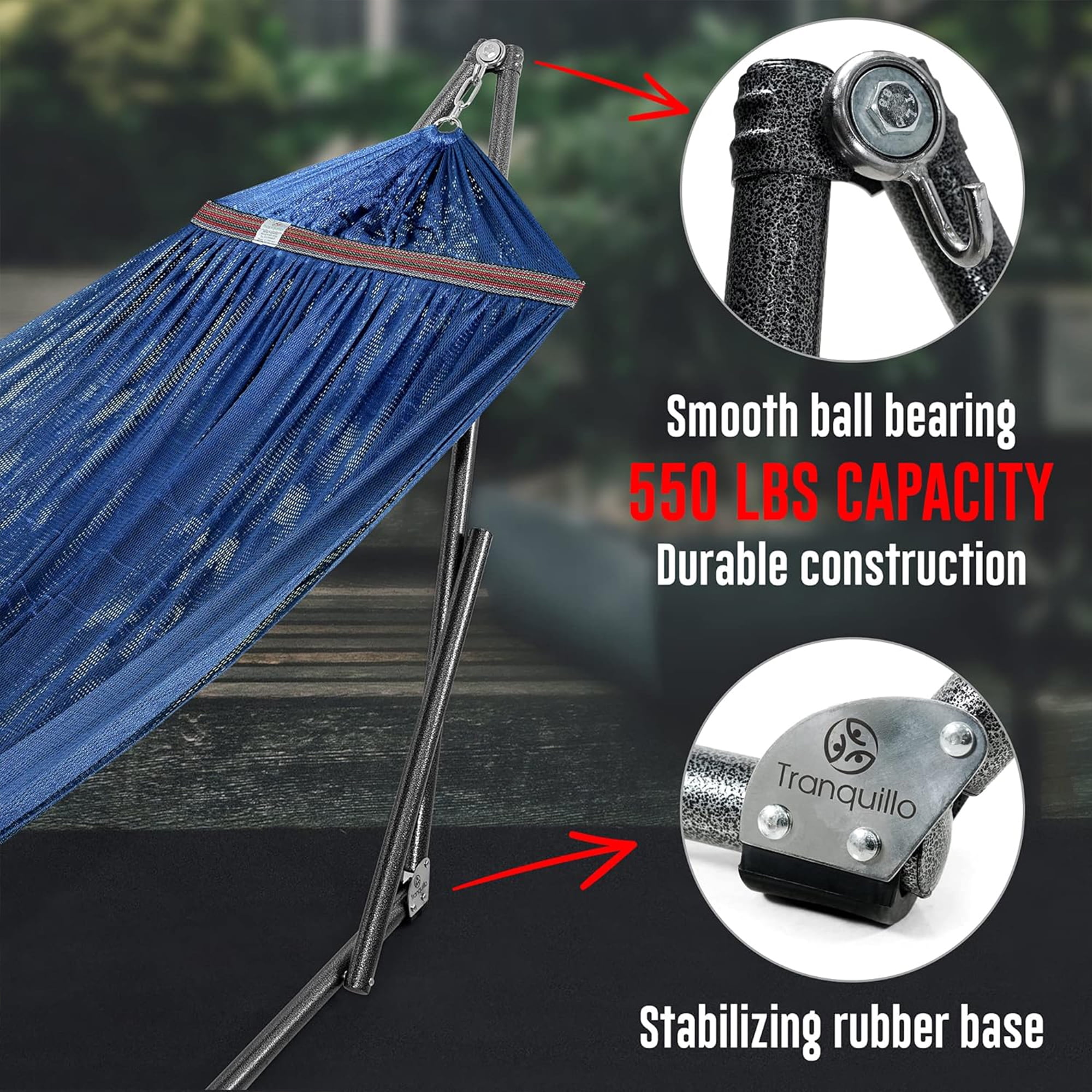 Tranquillo Universal 116" Double Hammock w/Adjustable Stand & Bag, Aegean