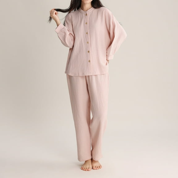 Gufahion Pajamas for Women Set Button up Long Sleeve Top and Long Pants Sleepwear Loungewear Pajamas