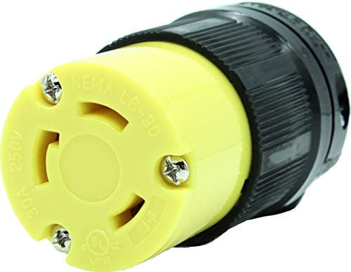 Journeyman-Pro NEMA L6-30R 30 Amp, 250 Volt, 2P, 3W, HJP-2623 Locking Female Plug Connector, Black Yellow Industrial Grade, Grounding 7500 Watts Generator (L6-30R Female Plug)