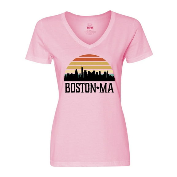 Inktastic Boston Massachusetts Skyline Sunset Women's V-Neck T-Shirt