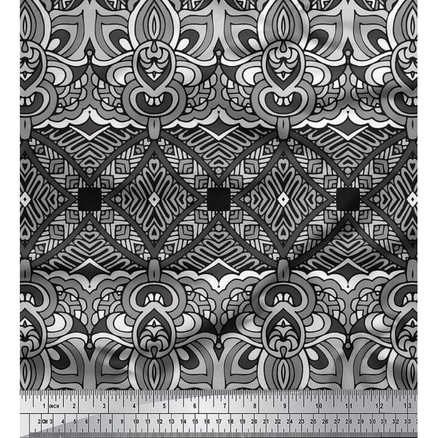 Soimoi Modal Satin Fabric Geometric & Paisley Decorative Printed Fabric 1 Yard 42 Inch Wide