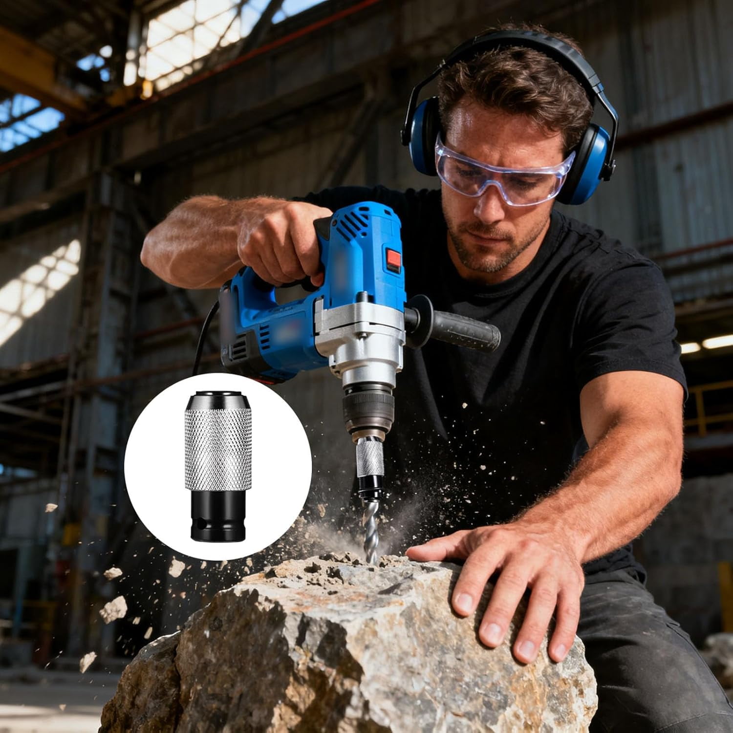 Rotary Hammer Adapter, Impact Drill Bits Set, Quick Release Adapters Converter, Multi-Functional Electric Hammer to Drill Converter with Adapter And Bits for Concrete, Brick, Stone (Grey)
