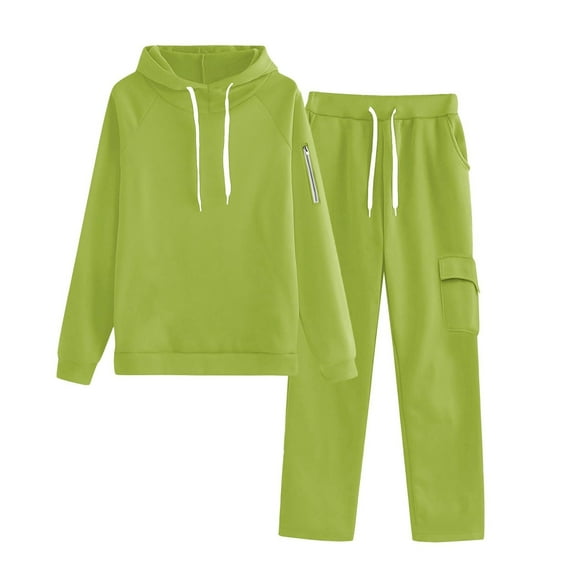 2 Piece Travel Sets for Women Trendy Sweatsuits Hoodies Sweatshirts Fall Wide Leg Cargo Sweatpants with Pockets New Casual Two Piece Set for Women Mint Green XL