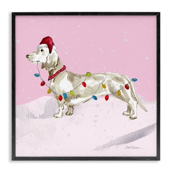 Stupell Industries Christmas Lights Dachshund Black Framed Giclee Art, design by Carol Robinson, 12 x 12