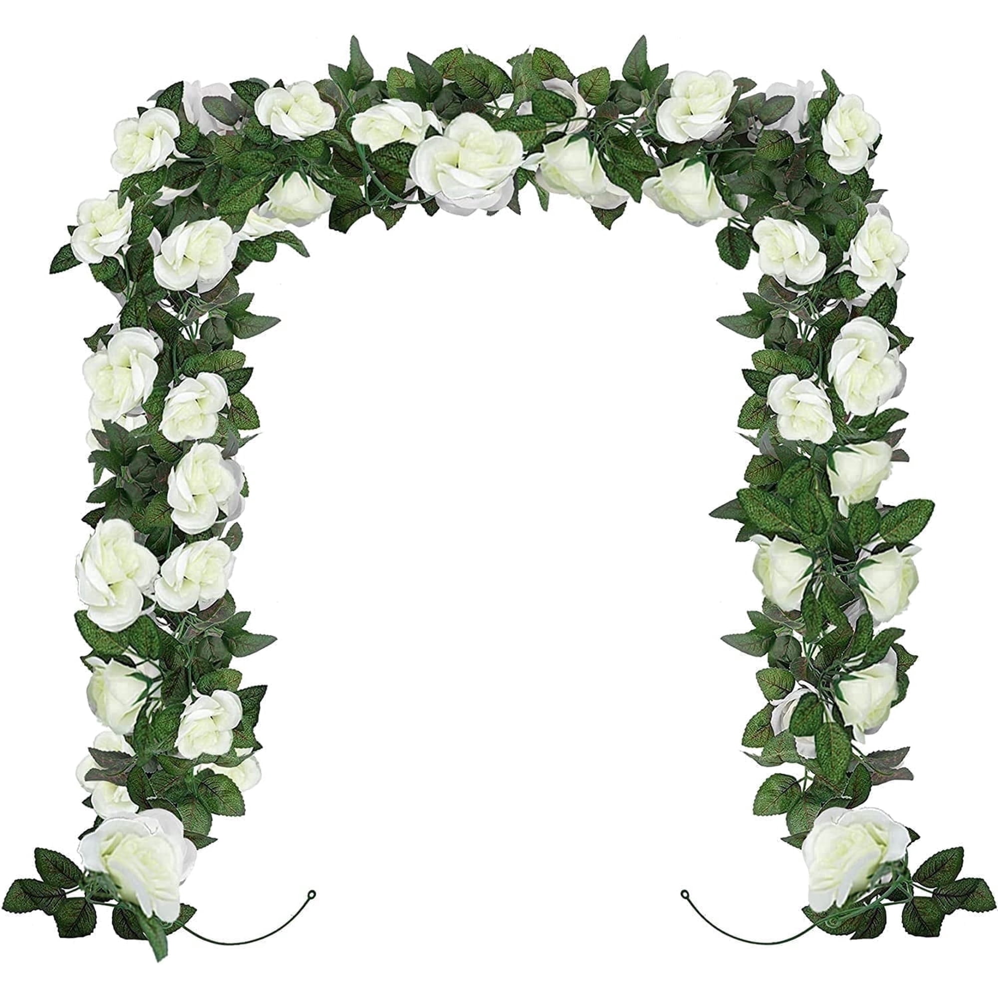 YOLETO Artificial Flowers Garlands - 2 Strand 216cm Long Artificial Flower Vines for Decorations, 16 Flowers per Strand, Faux White Rose Floral Arch for Home, Garden, Weddings, Parties
