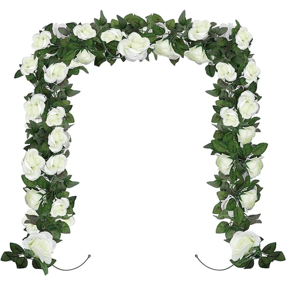 YOLETO Artificial Flowers Garlands - 2 Strand 216cm Long Artificial Flower Vines for Decorations, 16 Flowers per Strand, Faux White Rose Floral Arch for Home, Garden, Weddings, Parties