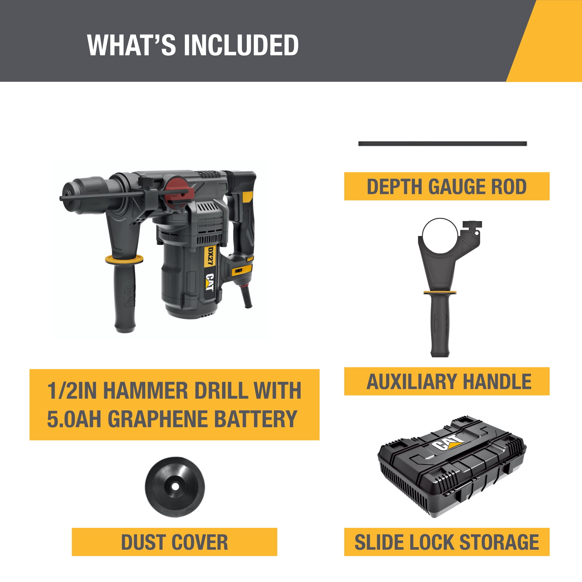 Caterpillar Cat® DX27U 1-1/4” SDS-Plus Rotary Hammer Drill 12.5-AMP