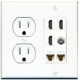thumbnail image 1 of Ultra Spec Cables 3 Port HDMI Coax 2 Cat6 Ethernet Wall Plate w/Tamper Resistant Power Outlet, 1 of 1