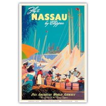 Fly to Nassau by Clipper - New Providence Island Bahamas - Vintage Airline Travel Poster by Mark Von Arenburg c.1950s - Master Art Print (Unframed) 13in x 19in