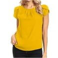 thumbnail image 2 of Scyoekwg Summer Blouses for Women Trendy Short Sleeve T Shirts Dressy Casual Round Neck Petal Sleeve Tops Classic Solid Color Loose Fit Blouses Tops Yellow XXL US(12), 2 of 7