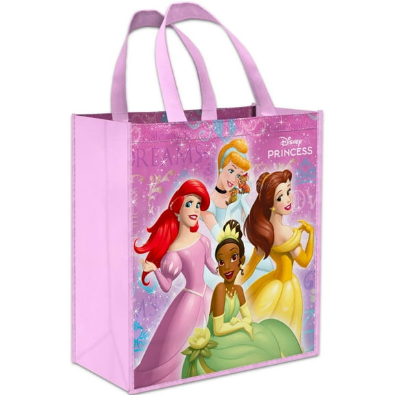 Disney Princess Tote Bag - Accessories Set with 15" Grocery Bag Featuring Ariel, Cinderella, Belle, Tiana, More | Double-Sided Disney Princess Reusable Bags Medium