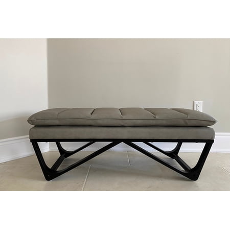 SEAT4U Grey PU Leather Upholstered Pillow Cushion Top 48" Hendraheim Ottoman Bench