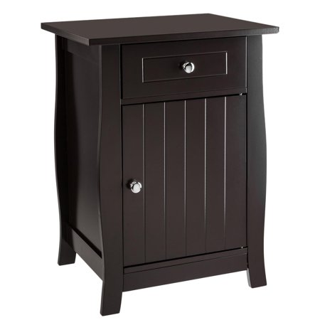 Bed End Storage Ktaxon Bedside Nightstand 24.5-inch Tall End Tables with Drawer & Roomy Storage Cabinet, Brown ()