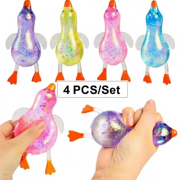 SharkTRUE 4-Pack Glitter Ducks Squishy Fidget Toys – Stress Relief Sensory Balls , Anxiety Relief Desk Toys
