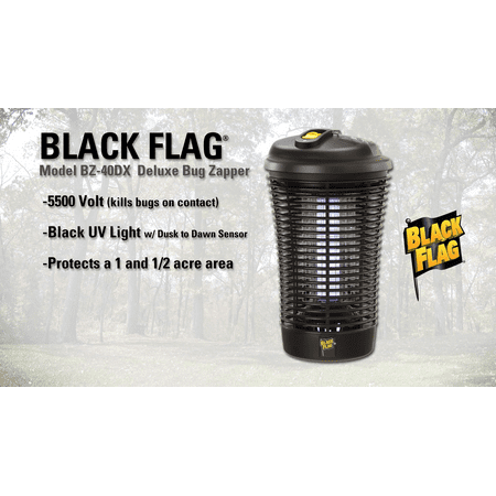 Black Flag 5500 Volt Deluxe 40 Watt Electronic Insect Killer, Bug Zapper, 1.5 Acre Coverage, Black