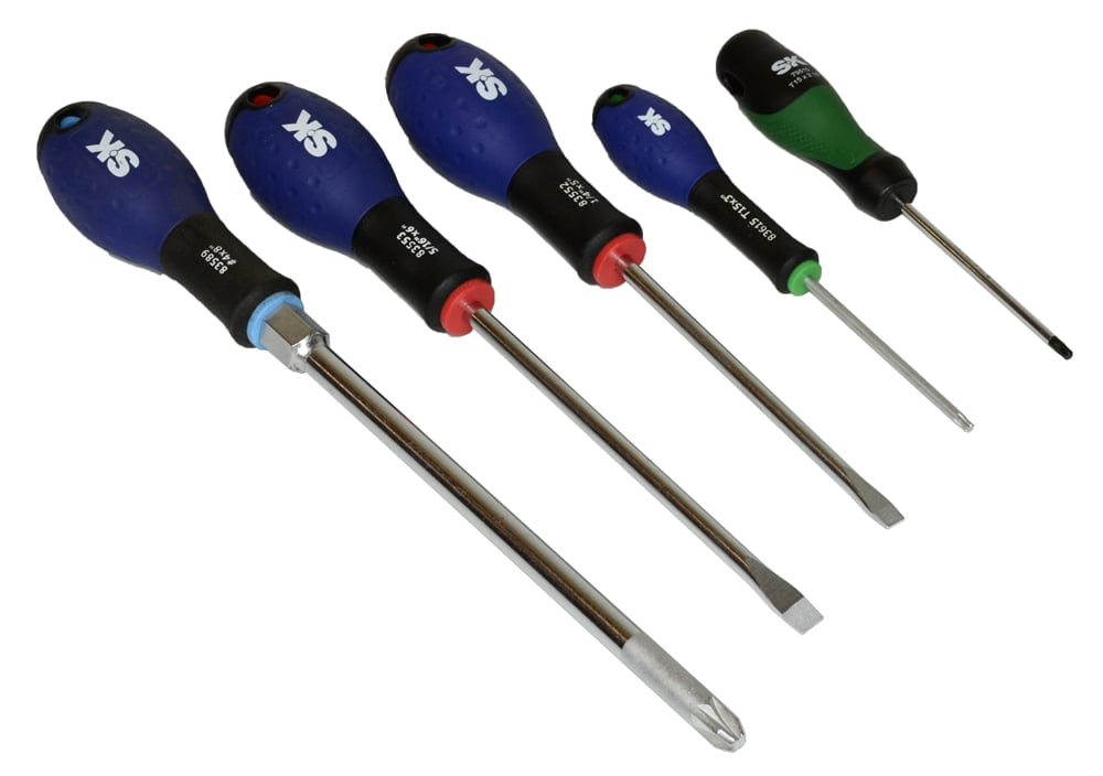 SK Tools SKSD05 5-Piece Torx, Flat, and Phillips Screwdriver Set with SureGrip