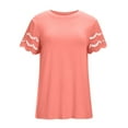 thumbnail image 5 of Women Lace Short Sleeve Shirts Dressy Casual Tops Crew Neck Solid Color Tee Shirt Summer Tops Tunics for Women Womens Clothes, 5 of 6