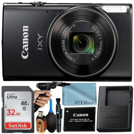 Canon PowerShot IXY 650 (ELPH 360) HS Digital Camera (Black) with 12x Optical Zoom Lens   SanDisk 32GB Memory Card   Cleaning Pen   ZeeTech Starter Bundle (International Version)