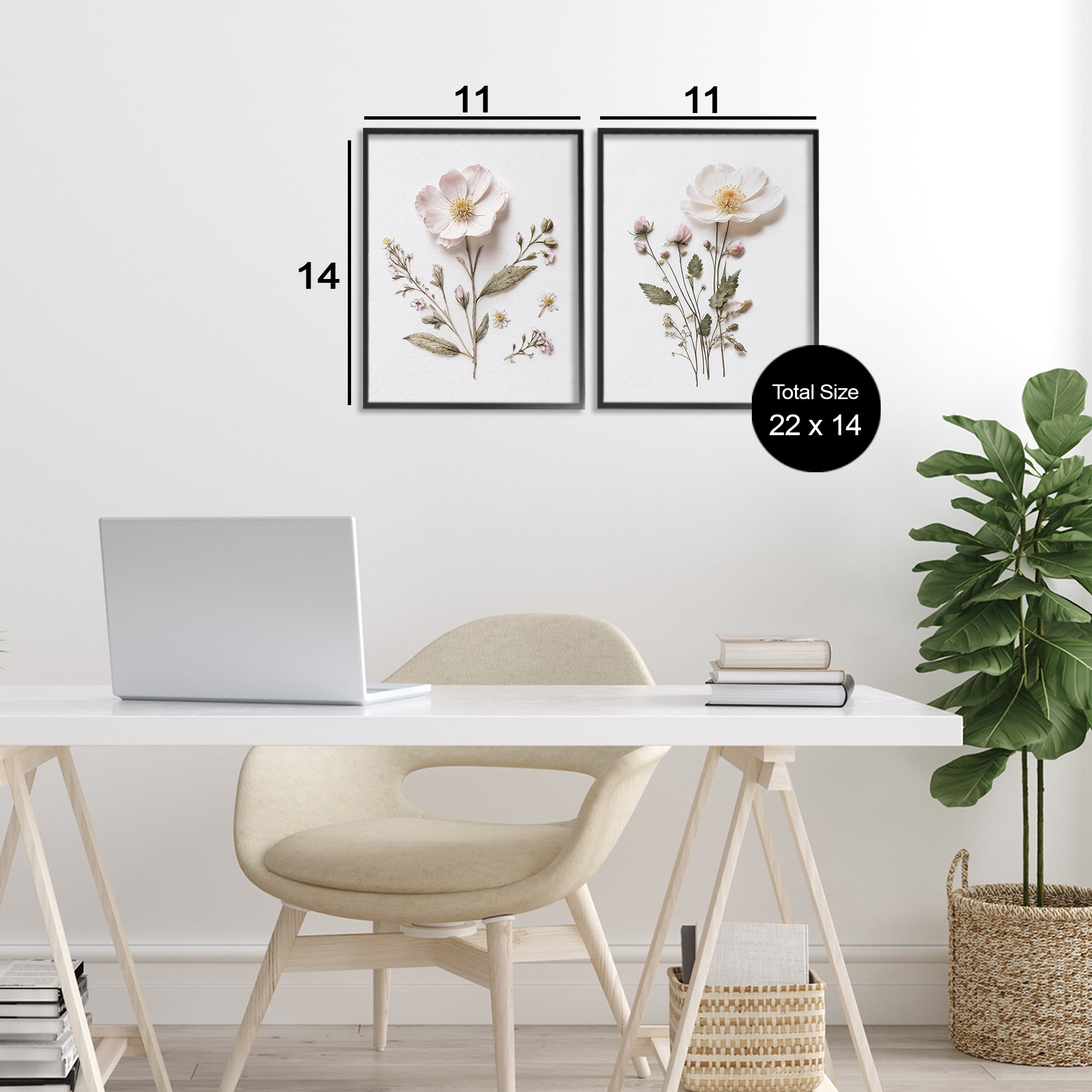 Minimal Pressed Flowers 2 Piece Black Framed Giclee Art Set, design by Lettered and Lined