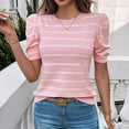 thumbnail image 4 of SWSMCLT Women's Soft Knit Tshirt Striped Puff Sleeve Casual Crewneck Knitted Tee Top Short Sleeve Sweater Fall Fashion Cute Loose Spring Pink X-Large, 4 of 5