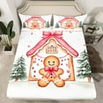 thumbnail image 2 of Manfei Pink Gingerbread Man Full Size Sheets, Kawaii Christmas Bed Sheets, Teens Kids Child Sheet Sets, Microfiber Bedroom Decor, 4 Pieces, 2 of 7