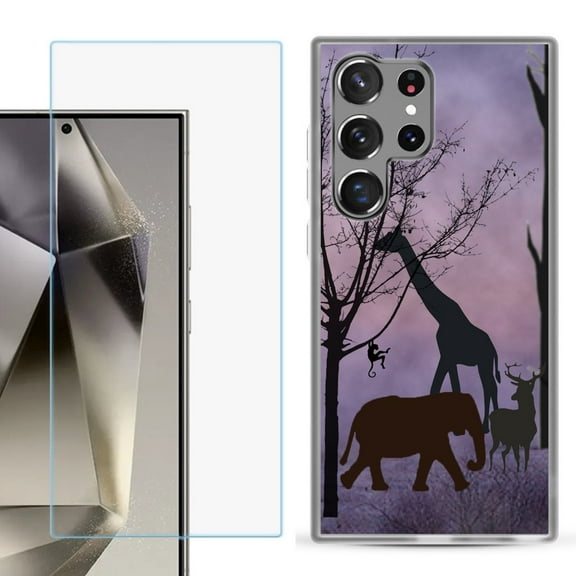 For Samsung Galaxy S25 Ultra 5G Phone Case Cover with Tempered Glass Screen Protector, by OneToughShield - Twilight Safari