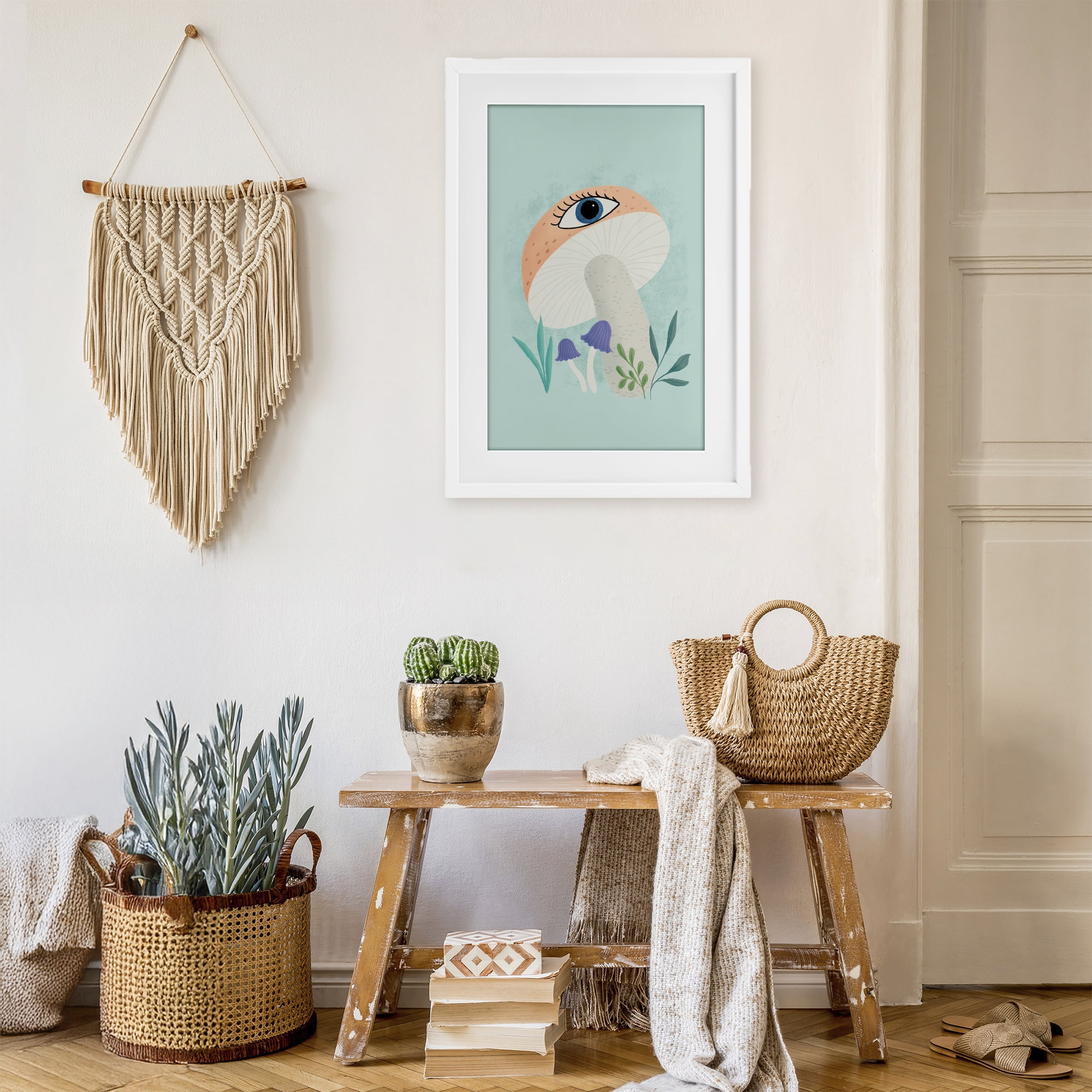 Stupell Industries Mushroom with Mystical Eye White Framed Print Under Glass, design by Metka Hiti