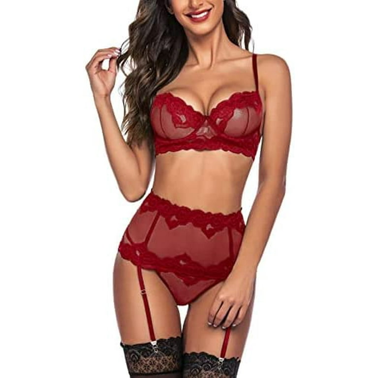 ADOME Women Sexy Lingerie Set with Garter Bra and Panty Lace