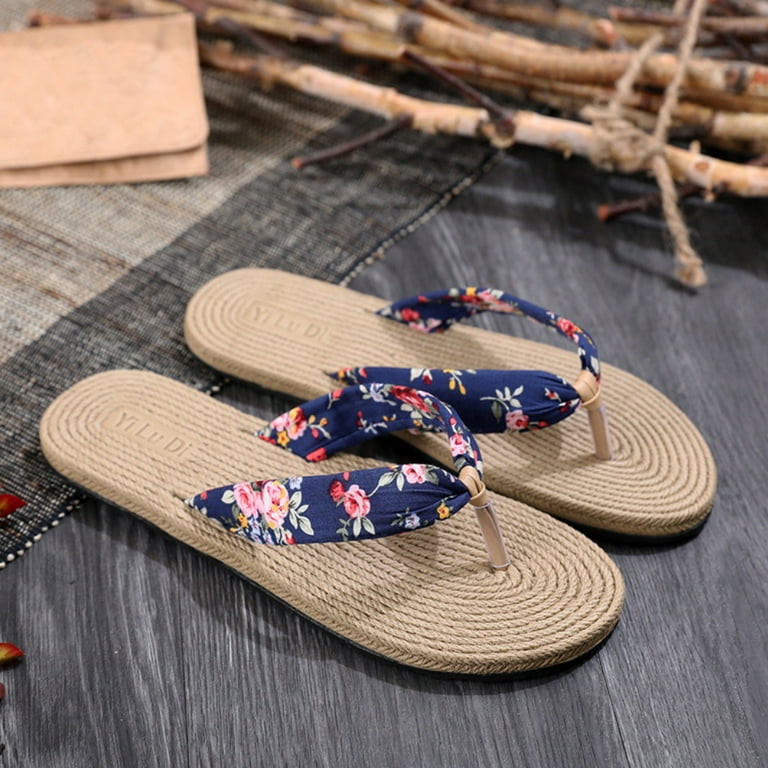 Porfeet Women Shoes Summer Floral Flip Flops Beach Sandals Anti