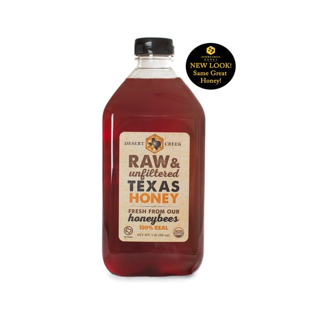 Raw, Unfiltered, Unpasteurized Texas Honey by Desert Creek Honey 5 lbs (80 oz) NonGMO, Kosher
