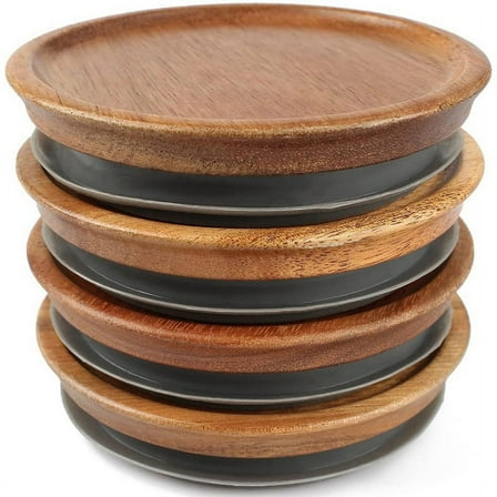 Regular Mouth Jar Lids,Wooden Tops,Canning Lids with Airtight Silicone Seal for Jars,4 Pack