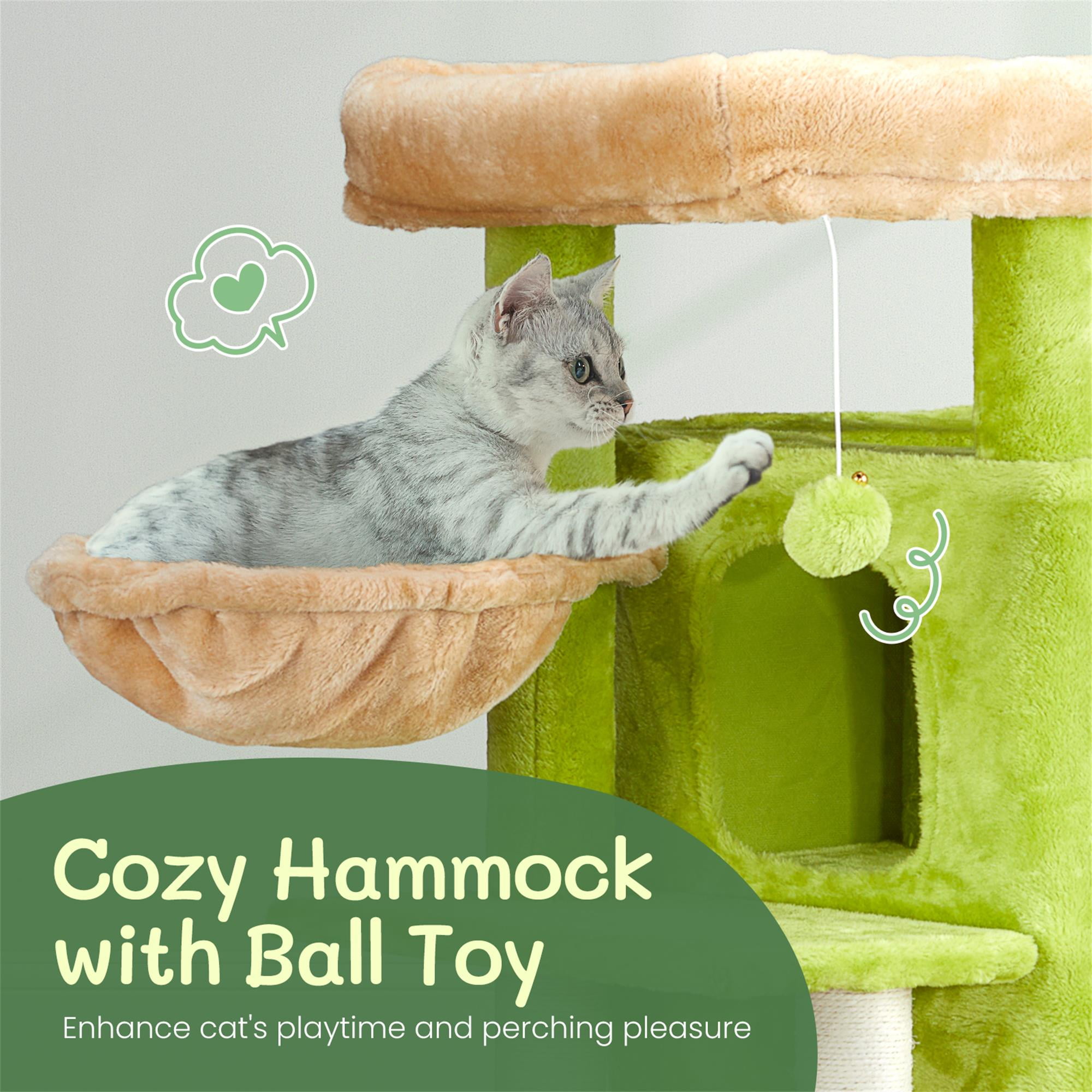 Kadyn 33" Cat Tree Tower for Indoor Cats, Cat Tree House with Large Padded Perch, Hammock, 2-Tiered Condo, Scratching Posts and Dangling Ball, Green
