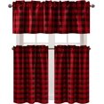 thumbnail image 2 of 3 Piece Semi Sheer Kitchen Curtains - Light Filtering Buffalo Plaid Tier and Valance Window Curtains Set, Black and Red, 2 of 6