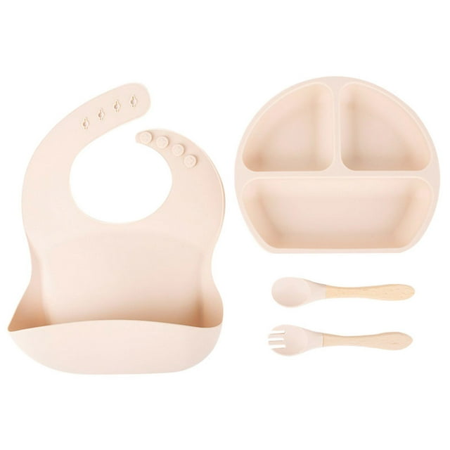 Binmer Children's Platey Set, Suction Cup Food Grade Infant And Child Food Bowl, Bib, Fork And Spoon - Tableware Set Clearance