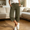 thumbnail image 6 of IUYRTFE Women's Corduroy Capri Pants with Drawstring Elastic Waist and Pockets Loose Fit Cropped Trousers for Summer and Fall Casual Wear, 6 of 8