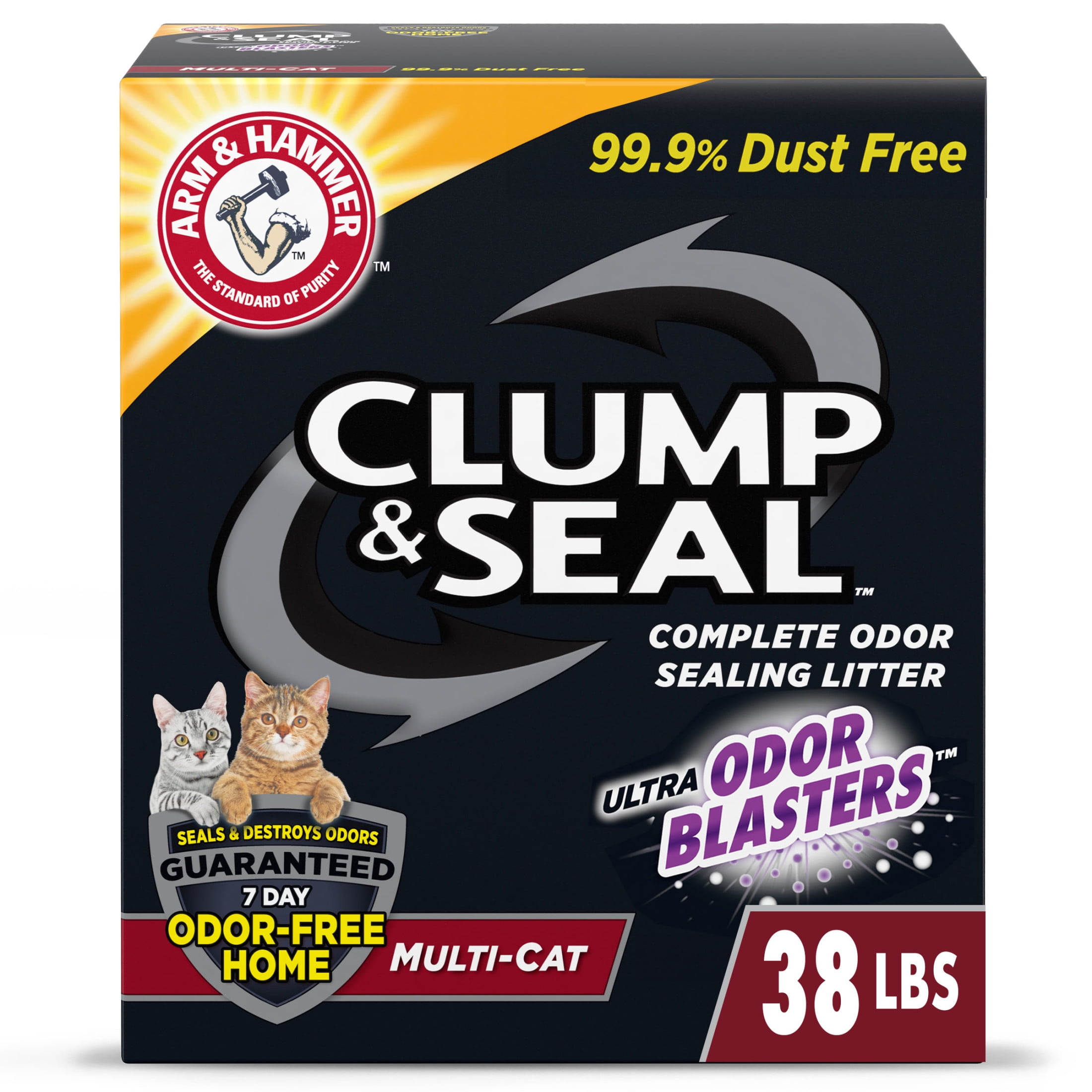(3 pack) ARM & HAMMER Clump & Seal Cat Litter Multi-Cat Complete Odor Sealing Clay Clumping Cat Litter, 38 lb