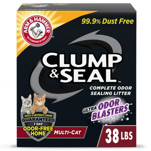 ARM & HAMMER Clump & Seal Cat Litter Multi-Cat Complete Odor Sealing Clay Clumping Cat Litter, 38 lb